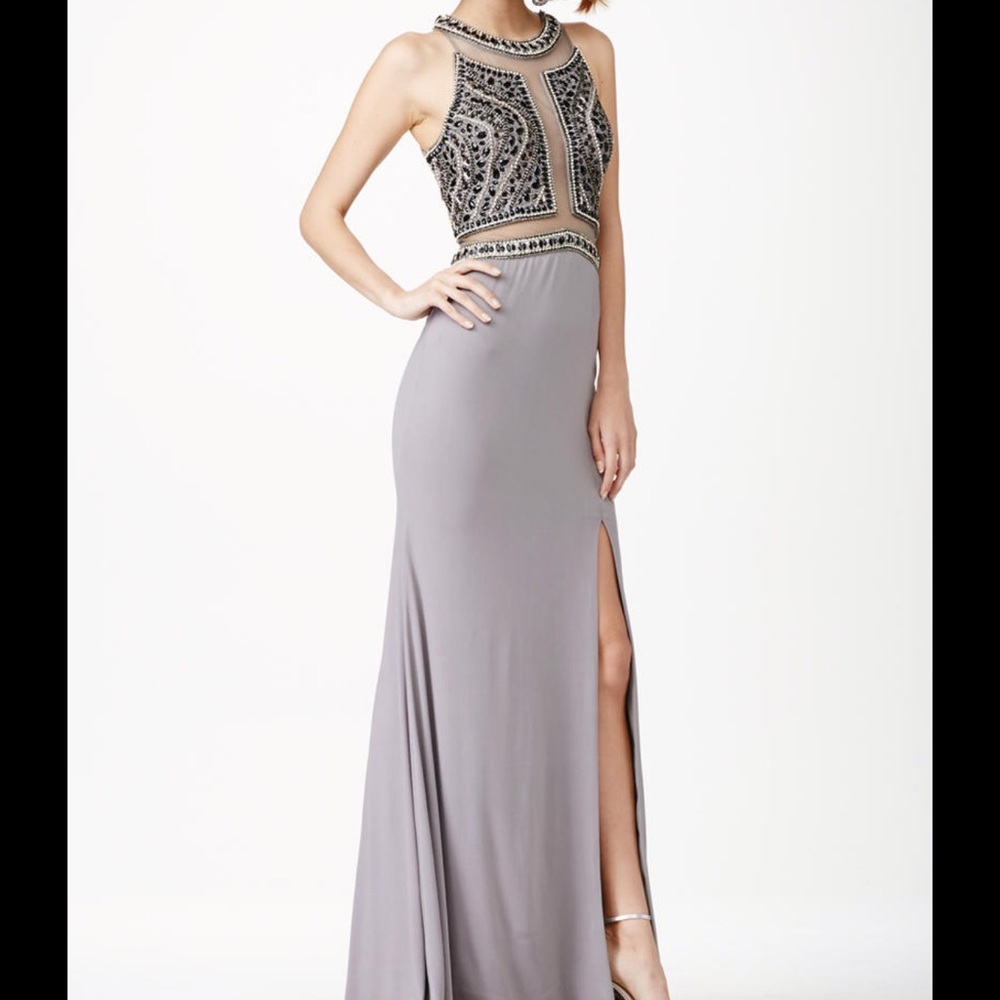 JOVANI GREY BEADED DRESS - Size 8